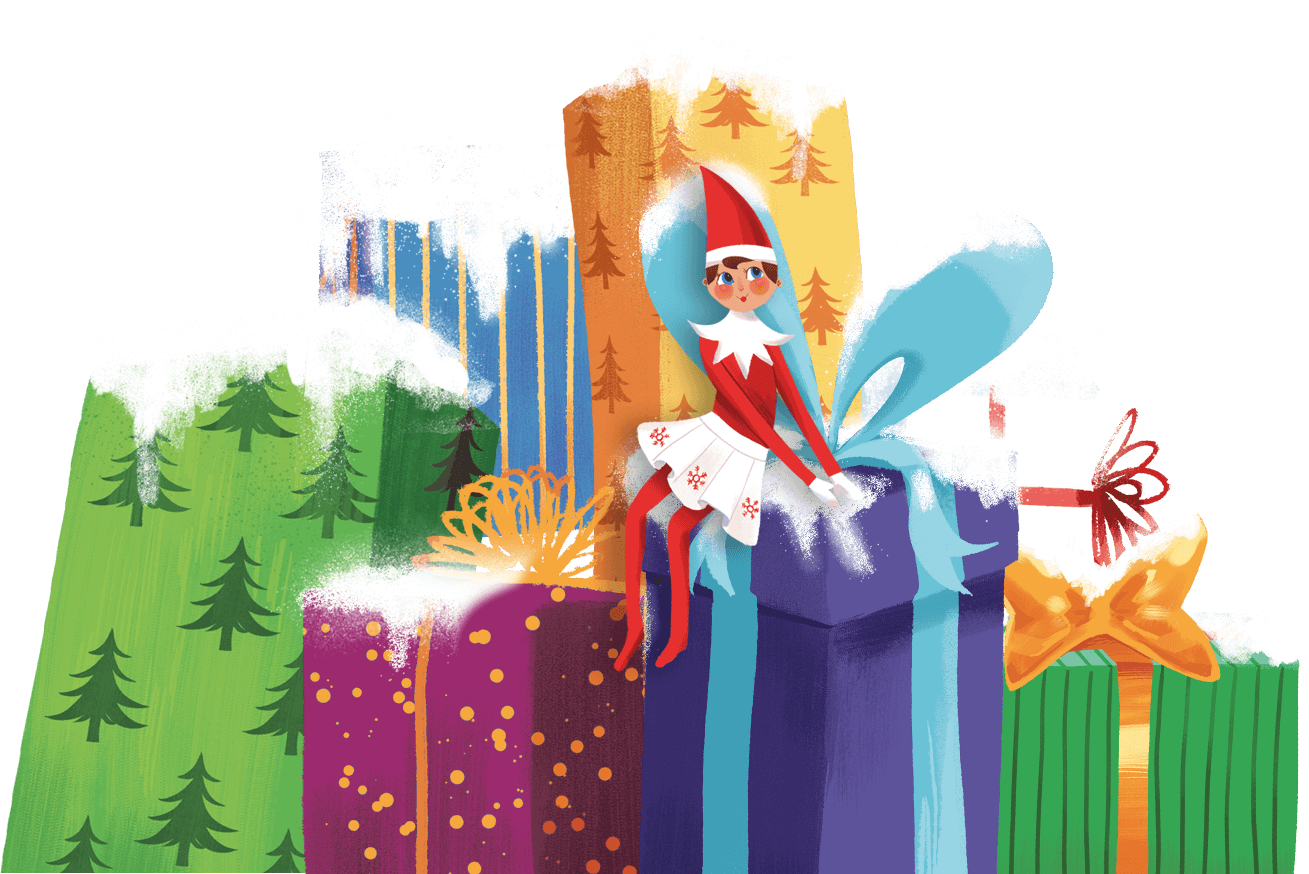 Elf on stack of presents